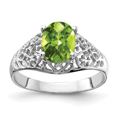 14K white gold peridot oval ring