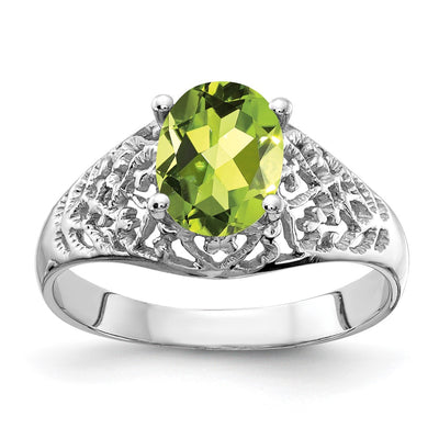 14K white gold peridot oval ring