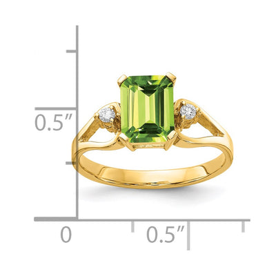 14K Emerald Cut Peridot Diamond ring