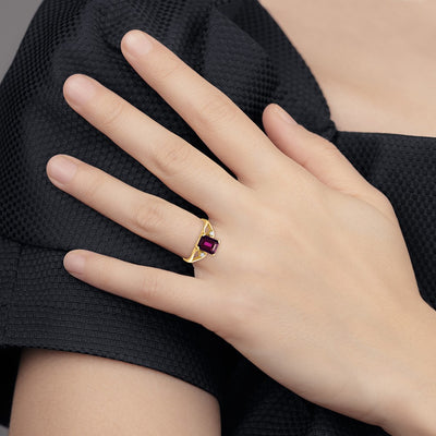 14K Emerald Cut Rhodolite Garnet AA Diamond ring