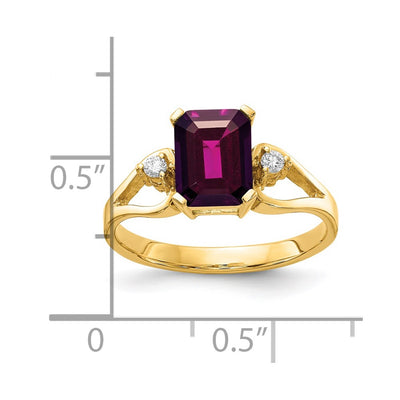 14K Emerald Cut Rhodolite Garnet AA Diamond ring