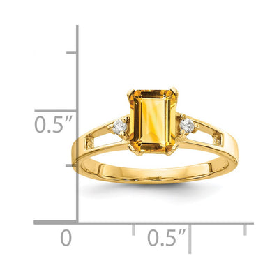 14K Emerald Cut Citrine Diamond ring