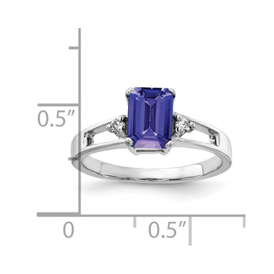 14K White Gold Emerald Cut Tanzanite AA Diamond ring
