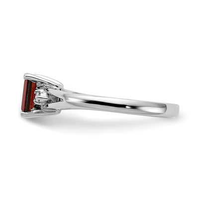 14K White Gold Emerald Cut Garnet AA Diamond ring