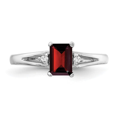 14K White Gold Emerald Cut Garnet AA Diamond ring