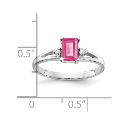 14K White Gold Emerald Cut Pink Tourmaline Diamond ring