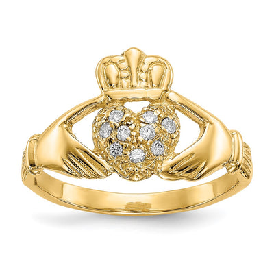 14K yellow gold diamond claddagh ring
