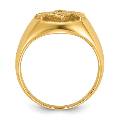 14K Men's Polished and Textured Diamond Masonic Ring