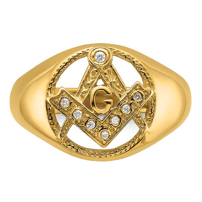 14K Men's Polished and Textured Diamond Masonic Ring