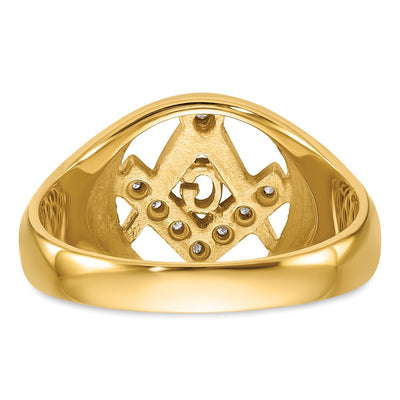 14K Men's Polished and Textured Diamond Masonic Ring