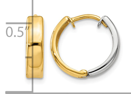 14k Two-tone Hinged Hoop Earrings, 10 x 3.5mm
