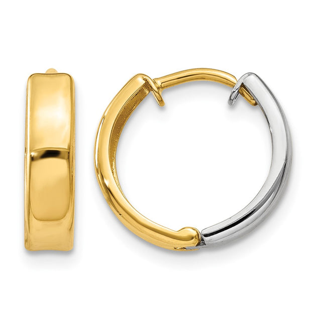14k Two-tone Hinged Hoop Earrings, 10 x 3.5mm