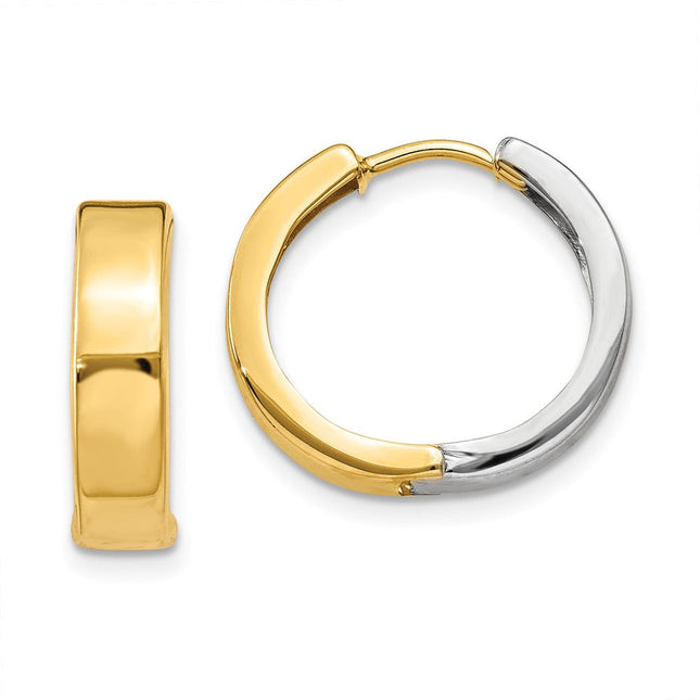14k Two-tone Hinged Hoop Earrings, 15 x 4mm
