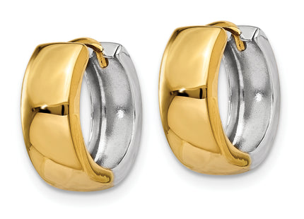14k Two-tone Hinged Hoop Earrings, 10 x 5mm