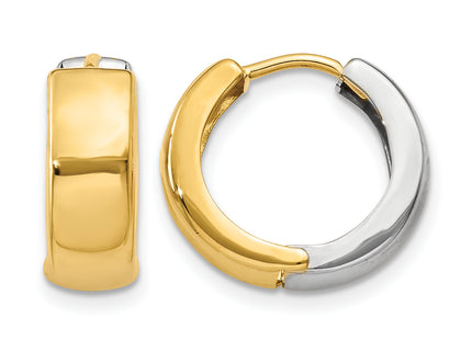 14k Two-tone Hinged Hoop Earrings, 10 x 5mm