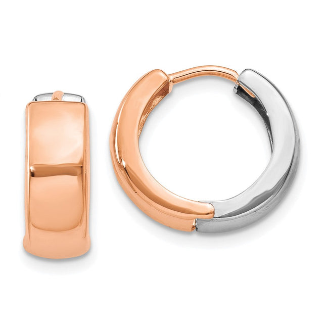 14k Two-tone Hinged Hoop Earrings, 10 x 5mm