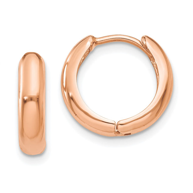 14K Rose Gold Polished Hinged Hoop Earrings, 12 x 3mm