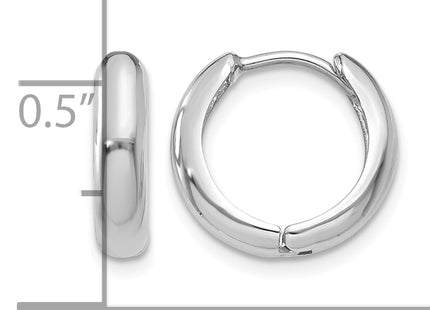 14K White Gold Hinged Hoop Earrings, 12 x 3mm