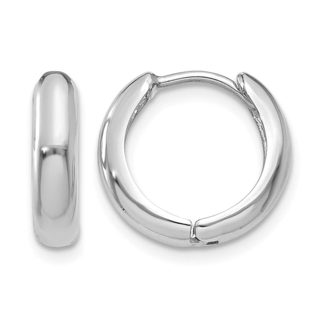 14K White Gold Hinged Hoop Earrings, 12 x 3mm
