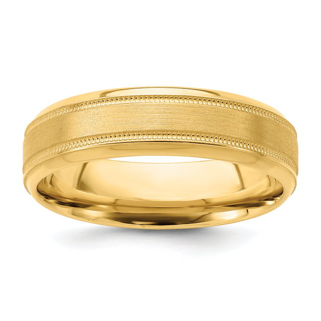 14k Yellow Gold Heavyweight Comfort Fit Brushed Satin/Polished Milgrain Grooved Edge Wedding Band