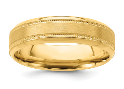 14k Yellow Gold Standard Weight Comfort Fit Brushed Satin/Polished Stepped Edge Wedding Band