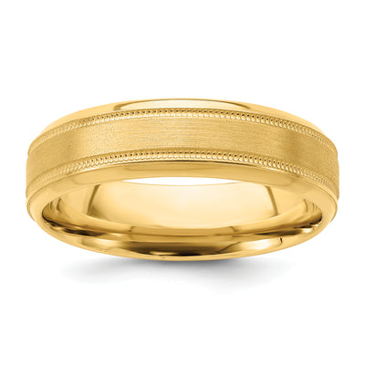 14K Yellow Gold Standard Weight Comfort Fit Brushed Satin/Polished Stepped Edge Wedding Band