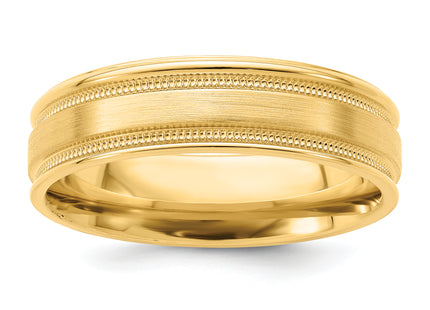 14k Yellow Gold Standard Weight Comfort Fit Brushed Satin/Polished Stepped Edge Wedding Band