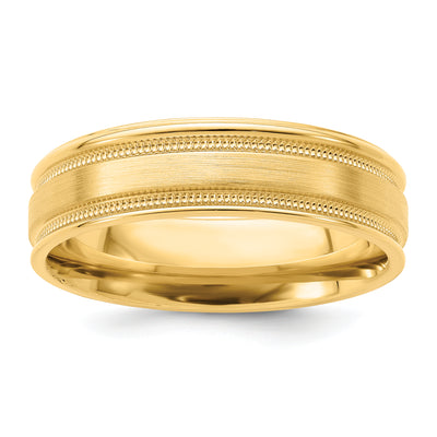 14K Yellow Gold Standard Weight Comfort Fit Brushed Satin/Polished Stepped Edge Wedding Band