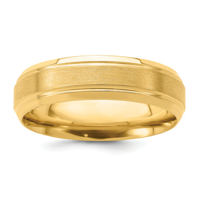 14K Yellow Gold Heavyweight Comfort Fit Brushed Satin/Polished Milgrain Grooved Edge Wedding Band