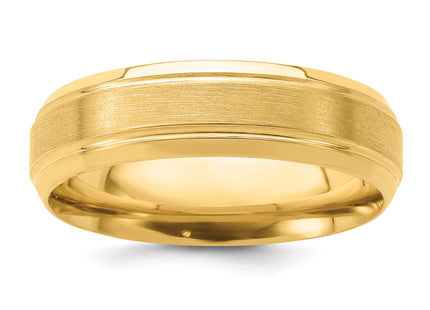 14k Yellow Gold Lightweight Comfort Fit Brushed/Polished Beveled Edge with Vertical Lines Wedding Band
