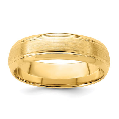 14K Yellow Gold Lightweight Comfort Fit Brushed/Polished Beveled Edge with Vertical Lines Wedding Band