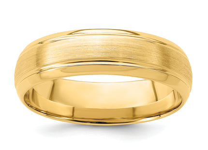 14k Yellow Gold Lightweight Comfort Fit Brushed/Polished Beveled Edge with Vertical Lines Wedding Band