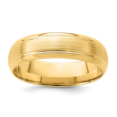 14K Yellow Gold Heavyweight Comfort Fit Brushed Satin/Polished Milgrain Grooved Edge Wedding Band