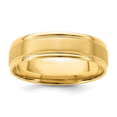 14K Yellow Gold Heavyweight Comfort Fit Brushed Satin/Polished Milgrain Grooved Edge Wedding Band