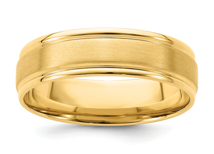 14k Yellow Gold Lightweight Comfort Fit Brushed/Polished Beveled Edge with Vertical Lines Wedding Band