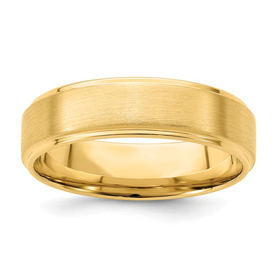 14K Yellow Gold Standard Weight Comfort Fit Brushed Satin/Polished Stepped Edge Wedding Band