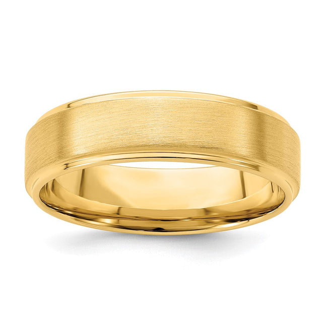 14k Yellow Gold Standard Weight Comfort Fit Brushed Satin/Polished Stepped Edge Wedding Band