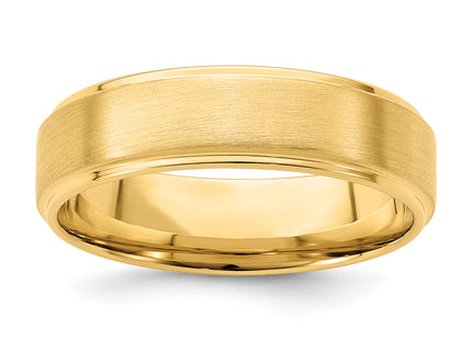 14k Yellow Gold Lightweight Comfort Fit Brushed/Polished Beveled Edge with Vertical Lines Wedding Band