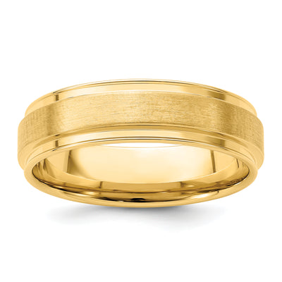 14K Yellow Gold Standard Weight Comfort Fit Brushed Satin/Polished Stepped Edge Wedding Band