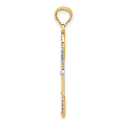 14K w/White Rhodium Polished Heart Key Charm, 30 x 10mm
