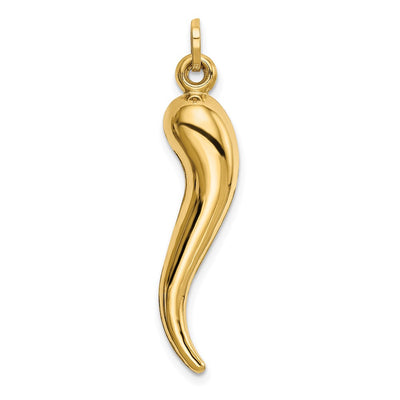 14K Hollow 3D Italian Horn Charm, 33 x 8mm