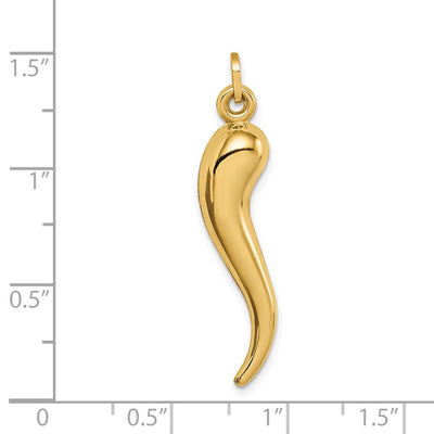 14K Hollow 3D Italian Horn Charm, 33 x 8mm