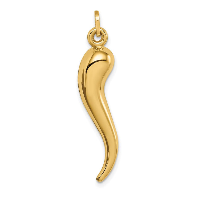 14k Hollow 3D Italian Horn Charm, 33 x 8mm