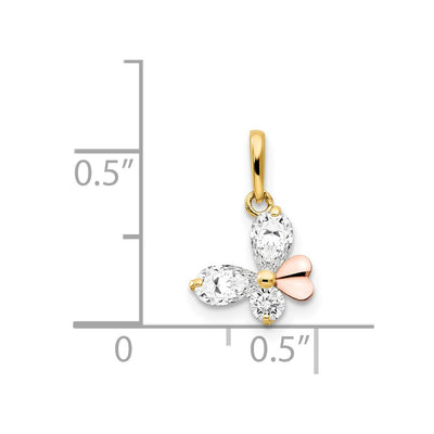 14K Yellow and Rose Gold CZ Children's Butterfly Pendant