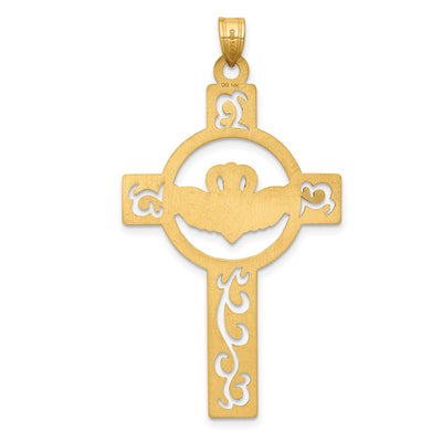 14K Laser Cut Claddagh Cross Charm