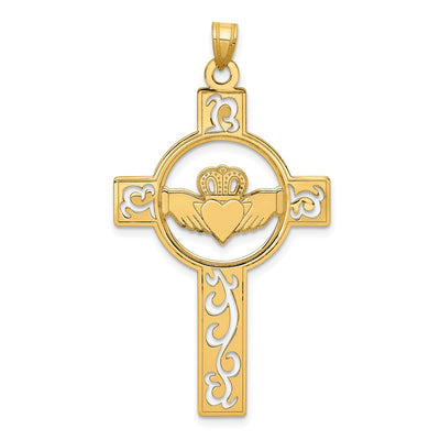 14K Laser Cut Claddagh Cross Charm