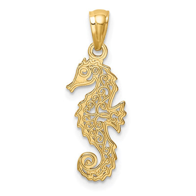 14K Gold Polished Filigree Seahorse Pendant