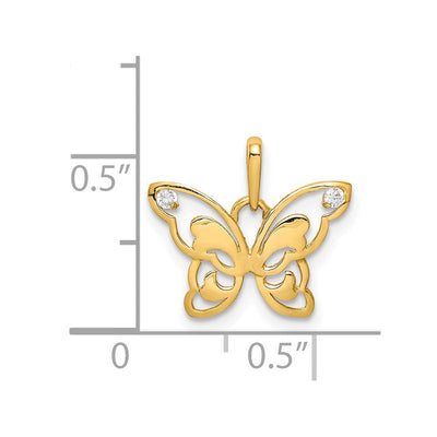 14K Polished CZ Butterfly Pendant, 12.7 x 25.7mm
