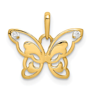 14K gold cubic zirconia butterfly pendant
