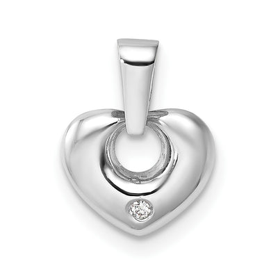 14K White Gold 3D CZ Heart Pendant